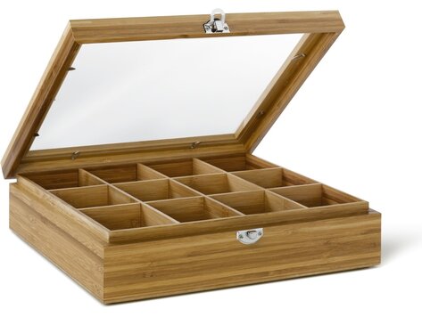 Bredemeijer Universal theedoos 12-vaks met venster, bamboe