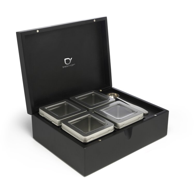 Bredemeijer Bredemeijer Universal theedoos en blikken bamboe zwart met 4 blikjes en theemaatlepel