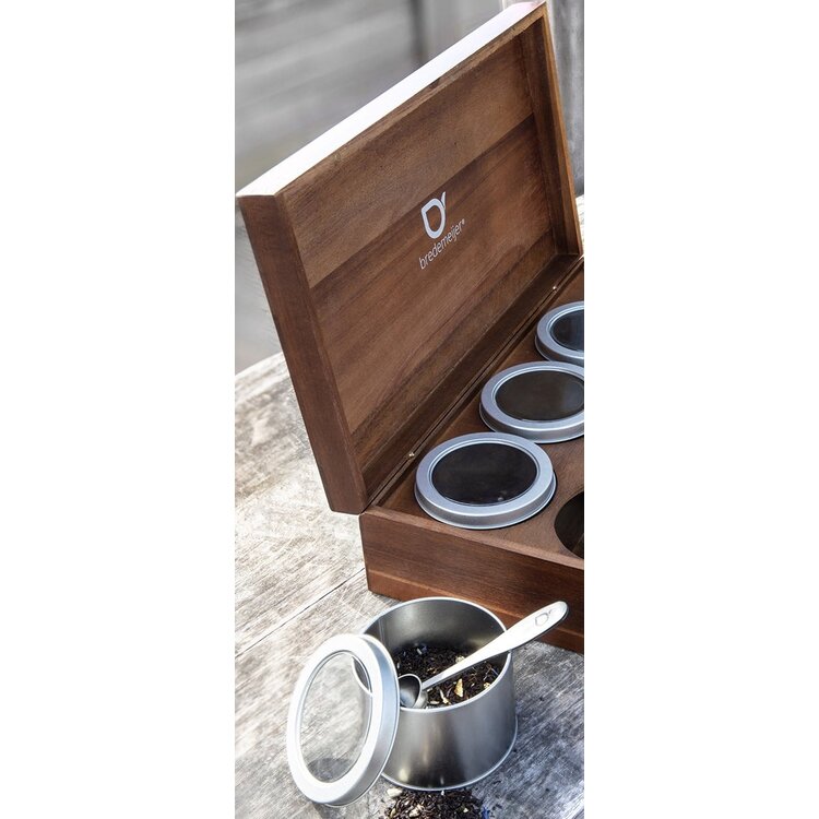 Bredemeijer Bredemeijer Theedoos met 6 ronde blikjes, acaciahout, inclusief theemaatlepel