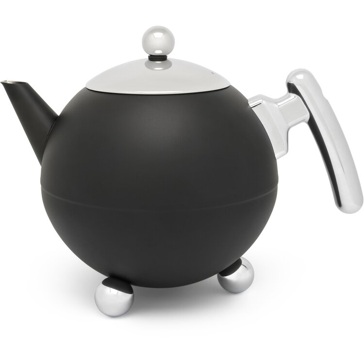Bredemeijer Bredemeijer Duet Bella Theepot Ronde 1,2L, Mat zwart verchroomd