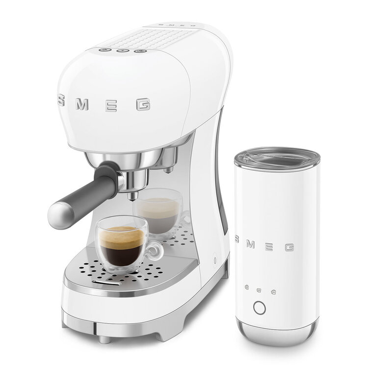 SMEG Smeg Espressomachine + melkopschuimer set - Wit - ECF12WHEU
