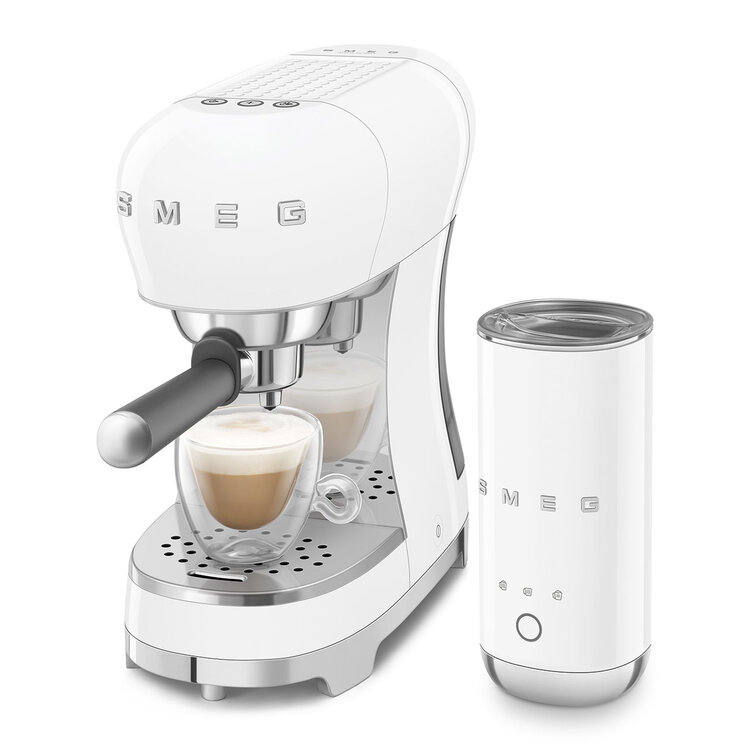 SMEG Smeg Espressomachine + melkopschuimer set - Wit - ECF12WHEU