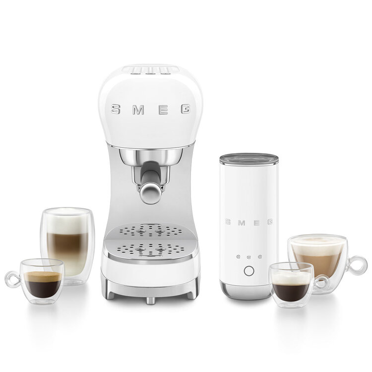 SMEG Smeg Espressomachine + melkopschuimer set - Wit - ECF12WHEU