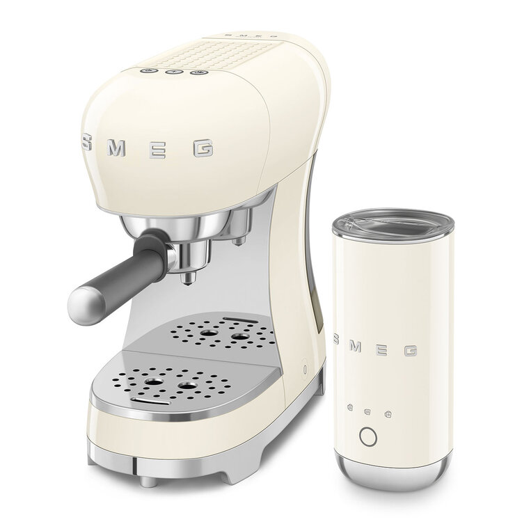 SMEG Smeg Espressomachine + melkopschuimer set - Creme - ECF12CREU