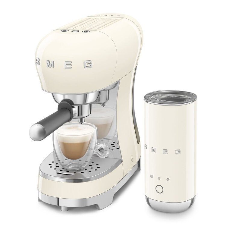 SMEG Smeg Espressomachine + melkopschuimer set - Creme - ECF12CREU