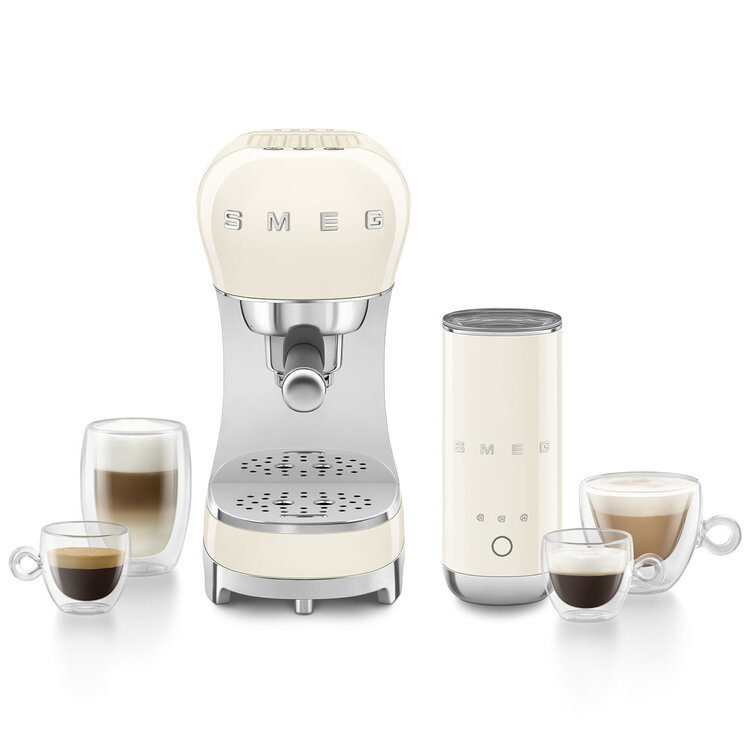 SMEG Smeg Espressomachine + melkopschuimer set - Creme - ECF12CREU
