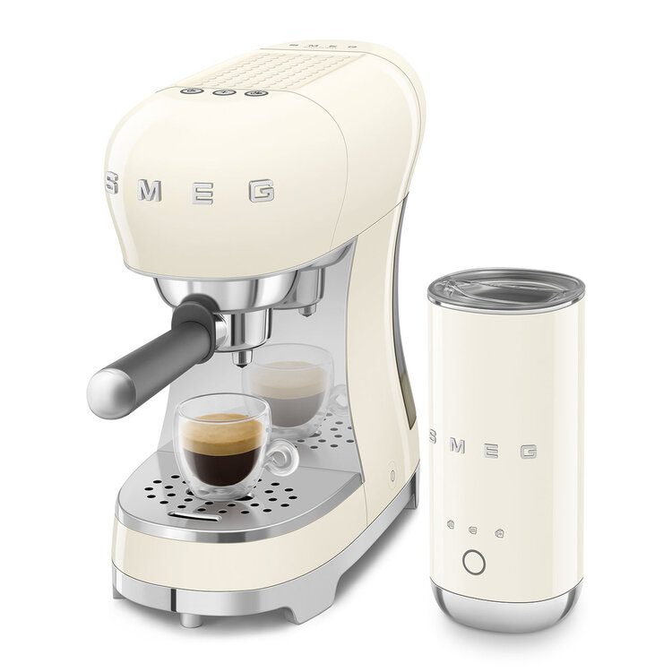 SMEG Smeg Espressomachine + melkopschuimer set - Creme - ECF12CREU