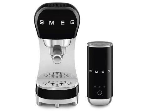 SMEG Espressomachine + melkopschuimer set - Zwart - ECF12BLEU