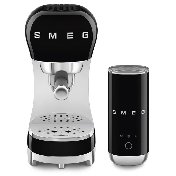 SMEG SMEG Espressomachine + melkopschuimer set - Zwart - ECF12BLEU
