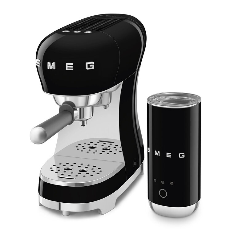 SMEG SMEG Espressomachine + melkopschuimer set - Zwart - ECF12BLEU