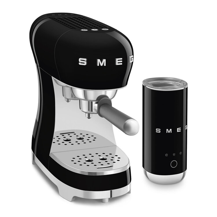 SMEG SMEG Espressomachine + melkopschuimer set - Zwart - ECF12BLEU