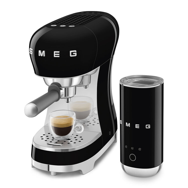 SMEG SMEG Espressomachine + melkopschuimer set - Zwart - ECF12BLEU