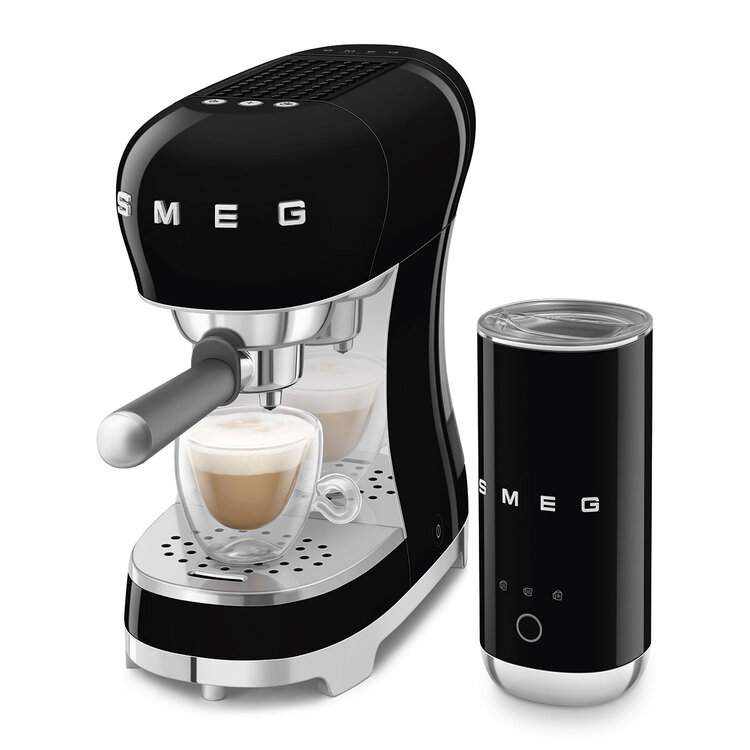 SMEG SMEG Espressomachine + melkopschuimer set - Zwart - ECF12BLEU
