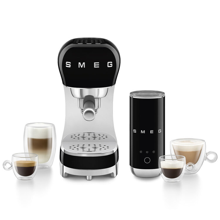 SMEG SMEG Espressomachine + melkopschuimer set - Zwart - ECF12BLEU