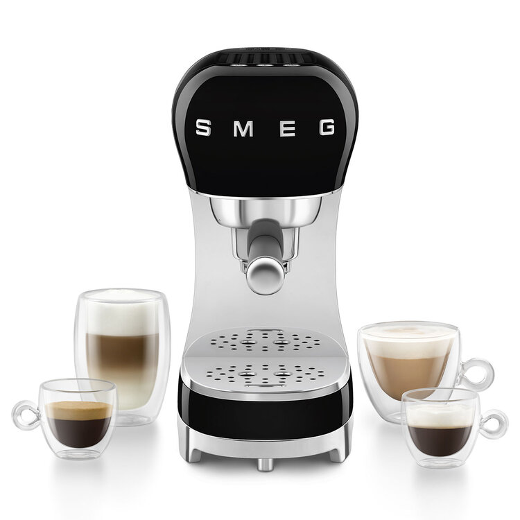 SMEG SMEG Espressomachine + melkopschuimer set - Zwart - ECF12BLEU