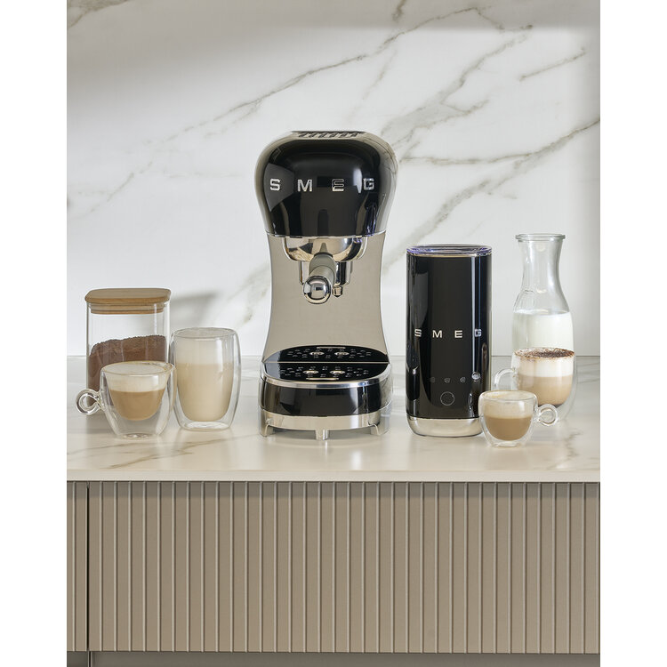 SMEG SMEG Espressomachine + melkopschuimer set - Zwart - ECF12BLEU