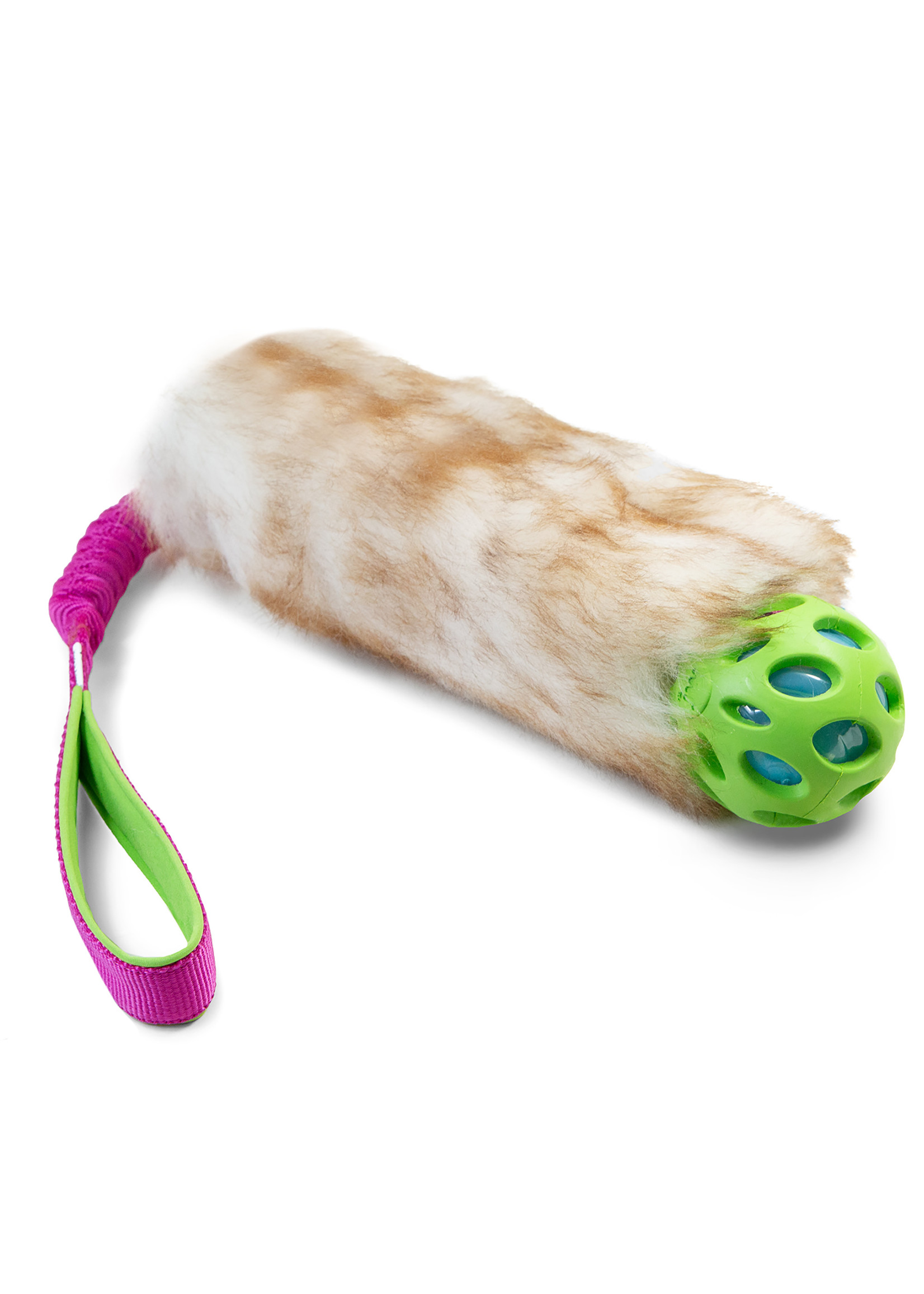 Zayma Craft Sheepskin tug toy with bungee handle and JW PET Crackle Ball