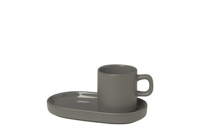PILAR 2 espressokopjes 50ml met schotel Pewter