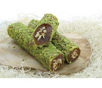 Turkish Delight filled with walnuts , fig blend and Pistachio topping 500 grams