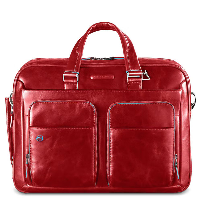 Piquadro Laptoptas Blue Square 15 Inch Red - Comtesse Lederwaren