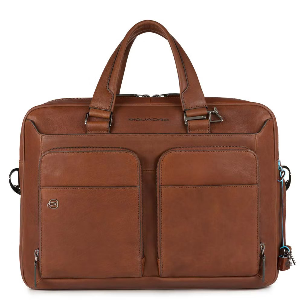Piquadro Laptoptas Black Square 15 Inch Tobacco