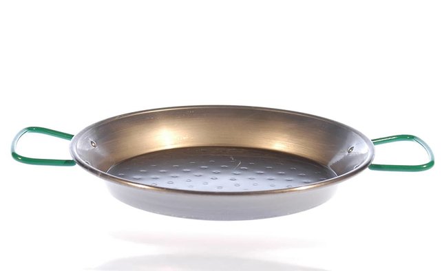 Paellapan (ruw staal) met 3 keramische pannenhouders bij het Dwergenvuur