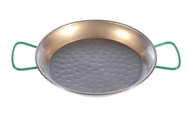 Paellapan (ruw staal) met 3 keramische pannenhouders bij het Dwergenvuur