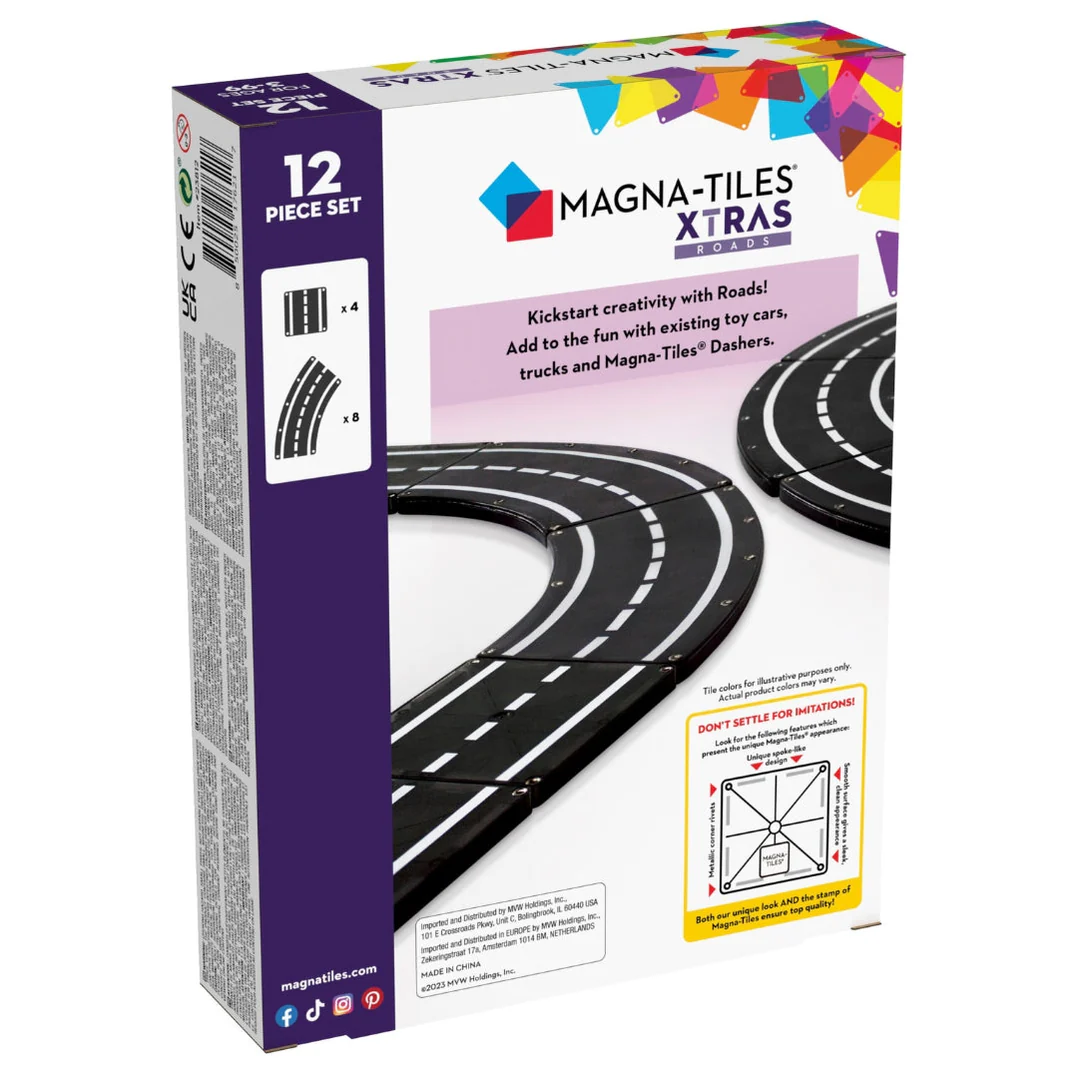 Magna-Tiles Xtra Roads Set – 12 Magnetische Straßenteile Für Rennspaß & Kreative Bauwelten (kompatibel Mit Allen Magna-Tiles)