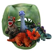 Speelset Dinosaurus huis met 4 vingerpoppen - hide away hand- en vingerpoppen