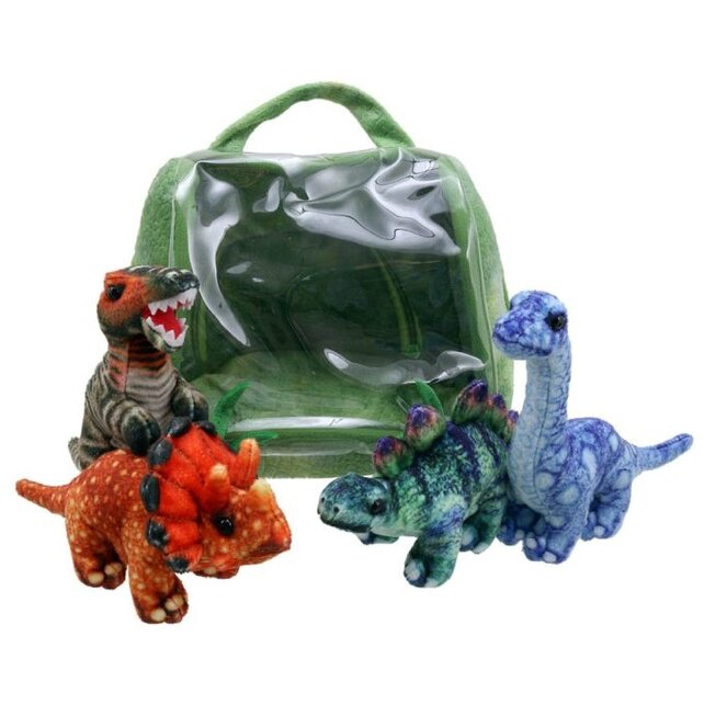 Speelset Dinosaurus huis met 4 vingerpoppen - hide away hand- en vingerpoppen