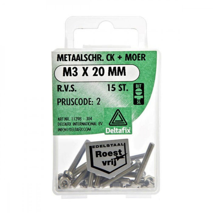 Deltafix 10 stuks Deltafix Metaalschroef + Moer CK RVS CK M3x20mm 15st