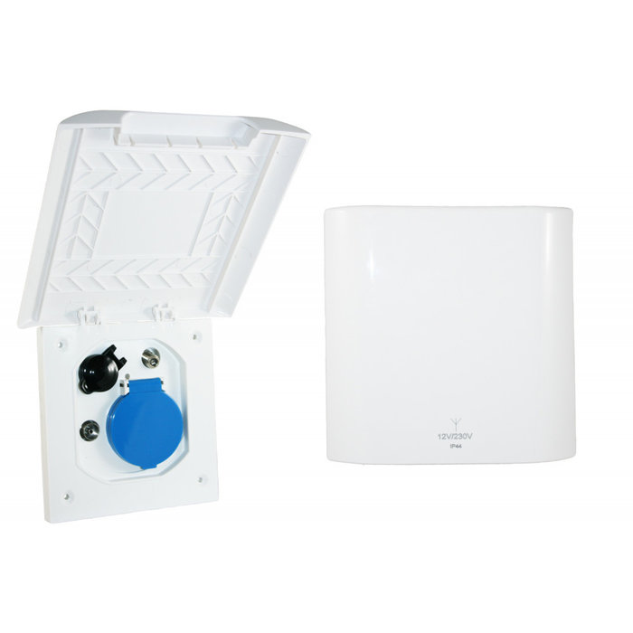 Fjord Outdoor Inbouwstekkerdoos 230V/12V/Ant/Sat Element Line Wit