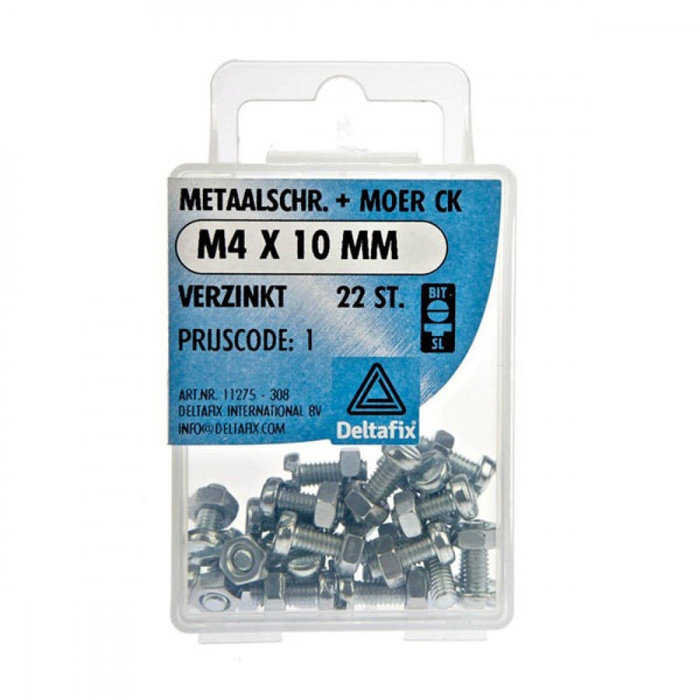 Deltafix 10 stuks Deltafix Metaalschroef + Moer CK Verzinkt CK M4x10mm 22st