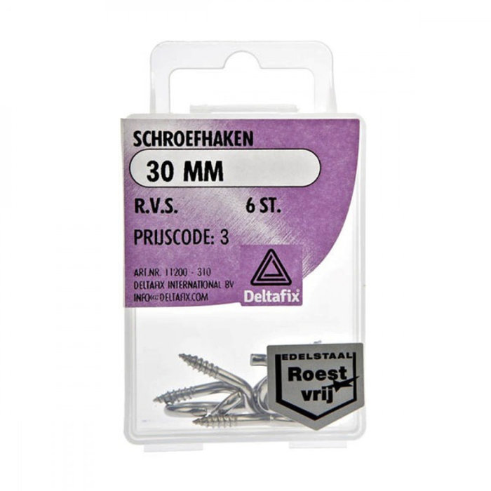 Deltafix 10 stuks Deltafix Schroefhaak RVS 30mm Set 6st