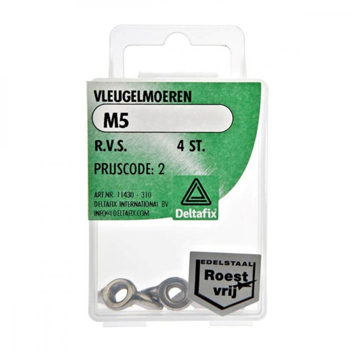 Deltafix 10 stuks Deltafix Vleugelmoer RVS M5 Set 4st