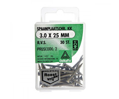 Deltafix 10 stuks Deltafix Spaanplaatschroef KK RVS 3.0x25mm Set 30st