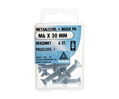 Deltafix 10 stuks Deltafix Metaalschroef + Moer PK Verzinkt M6x30mm 6st