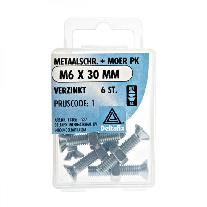 Deltafix 10 stuks Deltafix Metaalschroef + Moer PK Verzinkt M6x30mm 6st