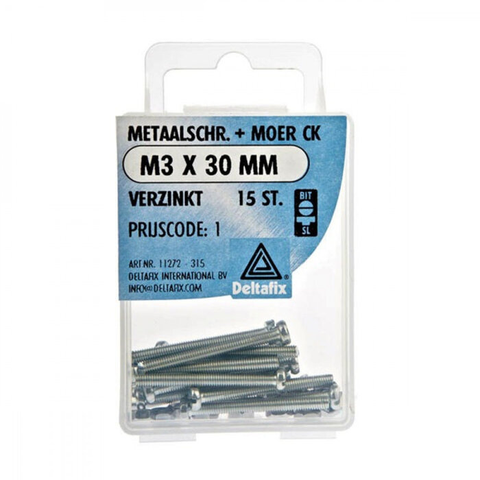 Deltafix 10 stuks Deltafix Metaalschroef + Moer CK Verzinkt CK M3x30mm 15st