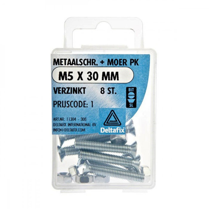 Deltafix 10 stuks Deltafix Metaalschroef + Moer PK Verzinkt M5x30mm 8st