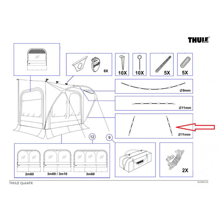 Thule Thule QuickFit/EasyLink Tent Poles 11mm Lower Arch 2st. 183cm