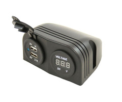 FjordOutdoor Power Line Voltmeter + 2x USB Lader Opbouw Zwart