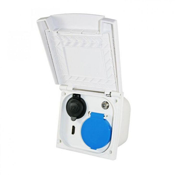 Fjord Outdoor Inbouwstekkerdoos 230V/12V/HDMI/Sat Wit