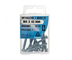 Deltafix 10 stuks Deltafix Metaalschroef + Moer CK Verzinkt CK M4x40mm 10st