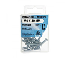 Deltafix 10 stuks Deltafix Metaalschroef + Moer PK Verzinkt M4x30mm 10st