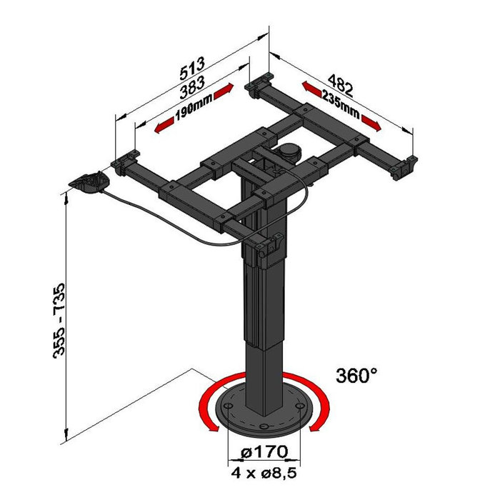 Ilse Ilse Tafelpoot Liftvoet Schuifblad