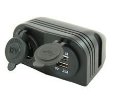 Fjord Outdoor Power Line Contactdoos 12V + 2x USB Lader Opbouw Zwart