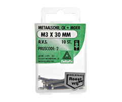 Deltafix 10 stuks Deltafix Metaalschroef + Moer CK RVS CK M3x30mm 10st