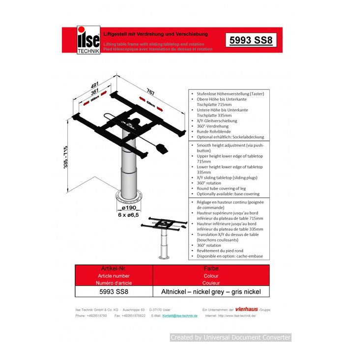 Ilse Ilse Lifttafelpoot Draai- & Schuifbaar 5993 SS8