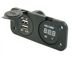 Fjord Outdoor Power Line Voltmeter + 2x USB Lader Inbouw Zwart